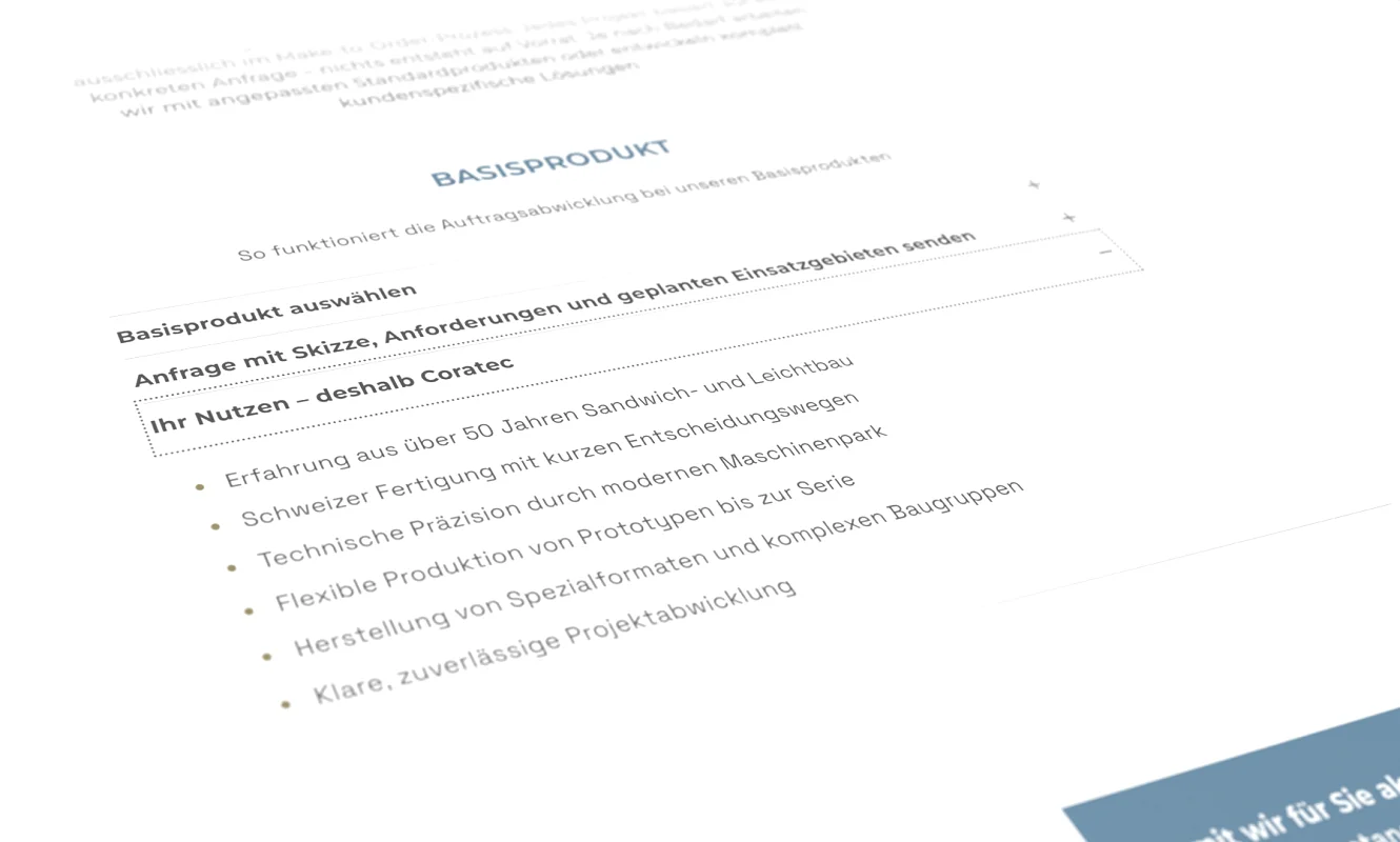 Neue Coratec-Website: Detailseite mit technischen Informationen